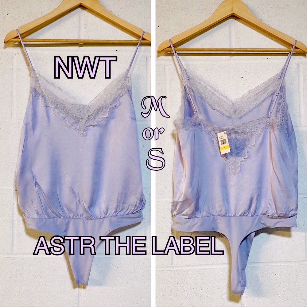 NWT (S)or(M) ASTR THE LABEL periwinkle lilac eyelash lotus lace thong bodysuit